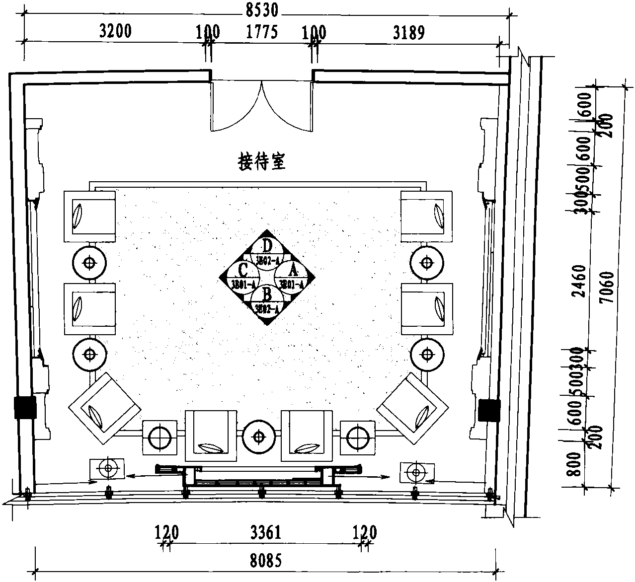 三层接待室平面布置图 1:100